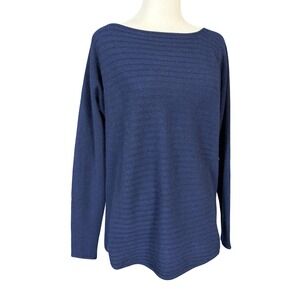 Charter‎ Club Womens XS Blue 100% Cashmere Boat Neck Ribbed Knit Sweater